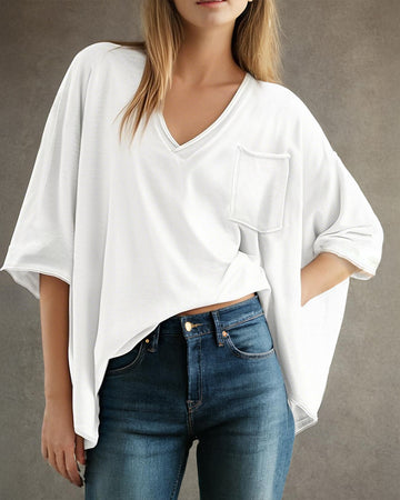 V Neck Half Sleeve T Shirt with Pocket